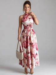 Olivia | Gathered Waist Abstract Print Midi Dress