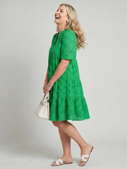 Nicolette | Short Sleeve Eyelet Detail Knee Length Dress