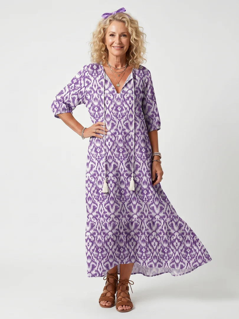 Penelope | Printed Tassel Tie Midi Dress
