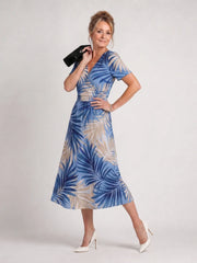 Marion | Floral Print Short Sleeve V Neck Midi Dress