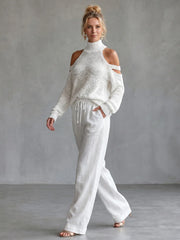 Questa | Open Shoulder Knit Top And Wide Leg Pants Set