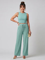 Valencia | Sleeveless Smooth Wide Leg Pants Set