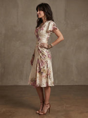 Sina | Floral Wrap Ruched Midi Dress