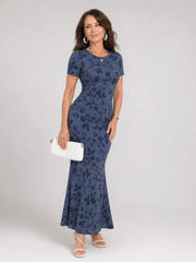 Marie | Short Sleeve Crew Neck Midi Dress
