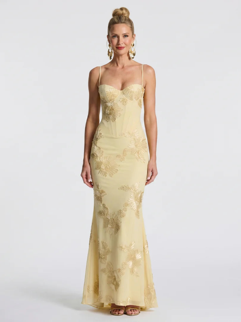 Pax | Embroidered Strap Fitted Maxi Dress