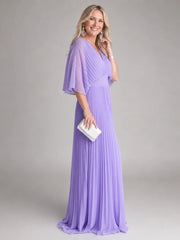 Semorph | V Neck Long Sleeve Pleated Maxi Dress