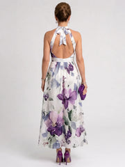 Omego | Soft Bloom Halter Neck Flowing Midi Dress