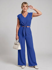Leonora | Simple V Neck Strap Short Top Wide-Leg Pants Sets