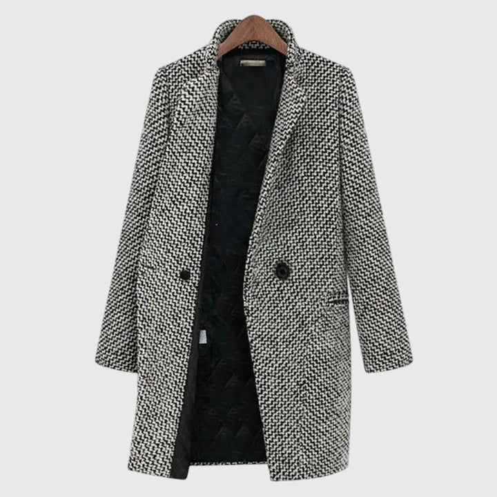 Evangeline – Elegant Houndstooth Long Coat