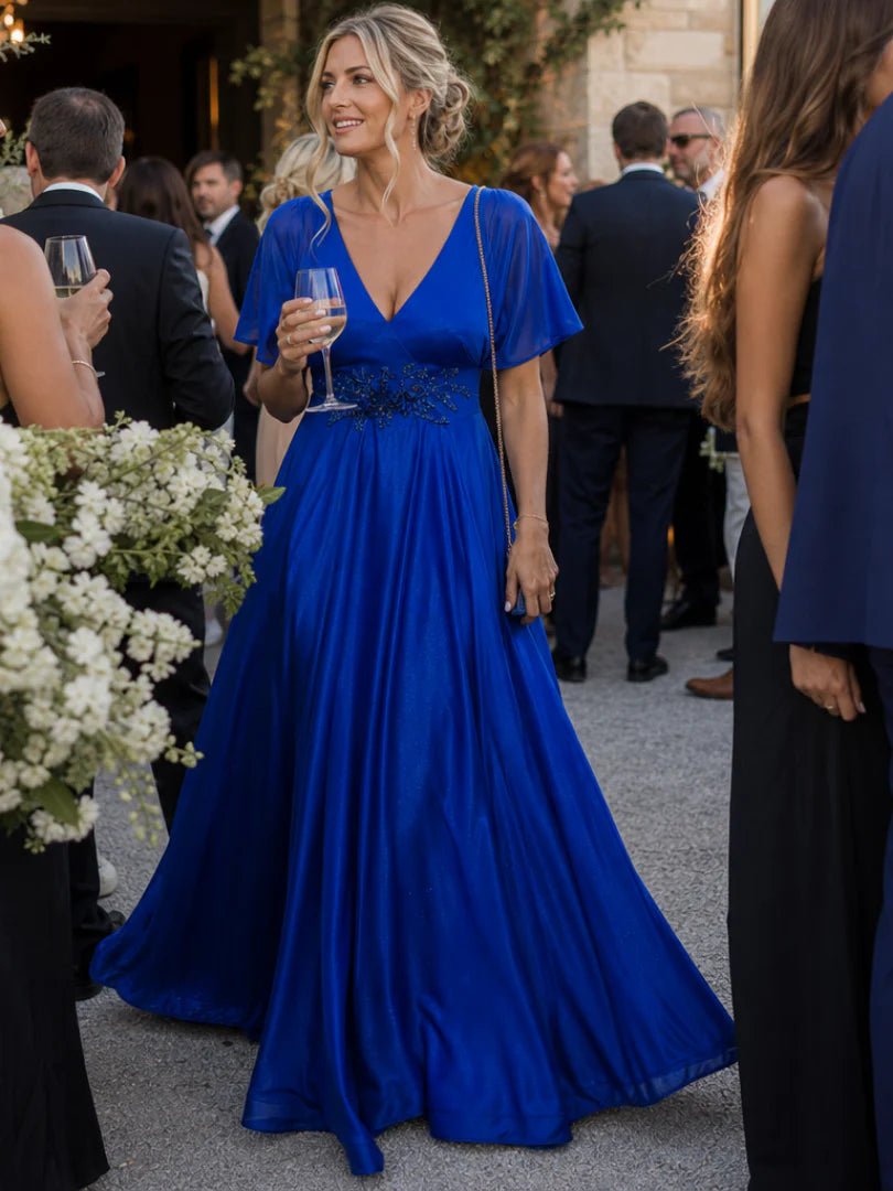 Orelia | Short Sleeve V Neck Flowing Maxi Dress