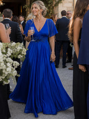 Orelia | Short Sleeve V Neck Flowing Maxi Dress