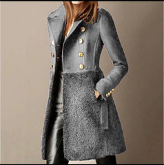 Elara – Elegant Double-Breasted Sherpa Panel Coat