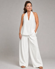Zorelle | Halter Neck Denim Top And Wide Leg Pants Set
