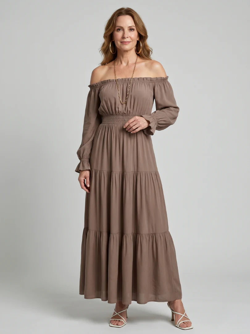 Anora | Off Shoulder Side Slit Midi Dress