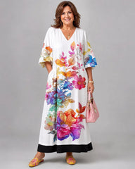 Florienne | Watercolor Bloom Print Flowing Pocket Midi Dress