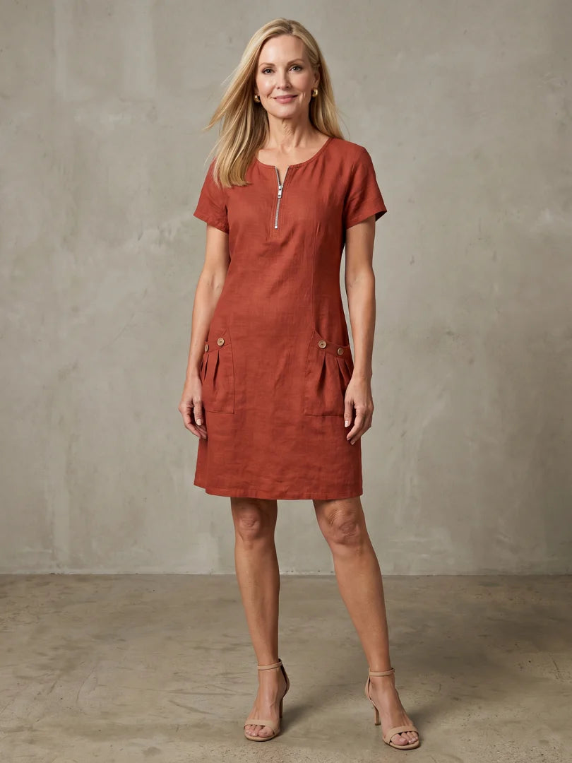 Zulimar | Zip Neck Pocket Detail Knee Length Dress