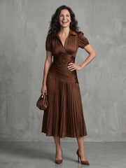 Theodora | Pleated Waistline Stripe Midi Dress