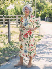Maribel | Button Front Half Sleeve Floral Midi Dress
