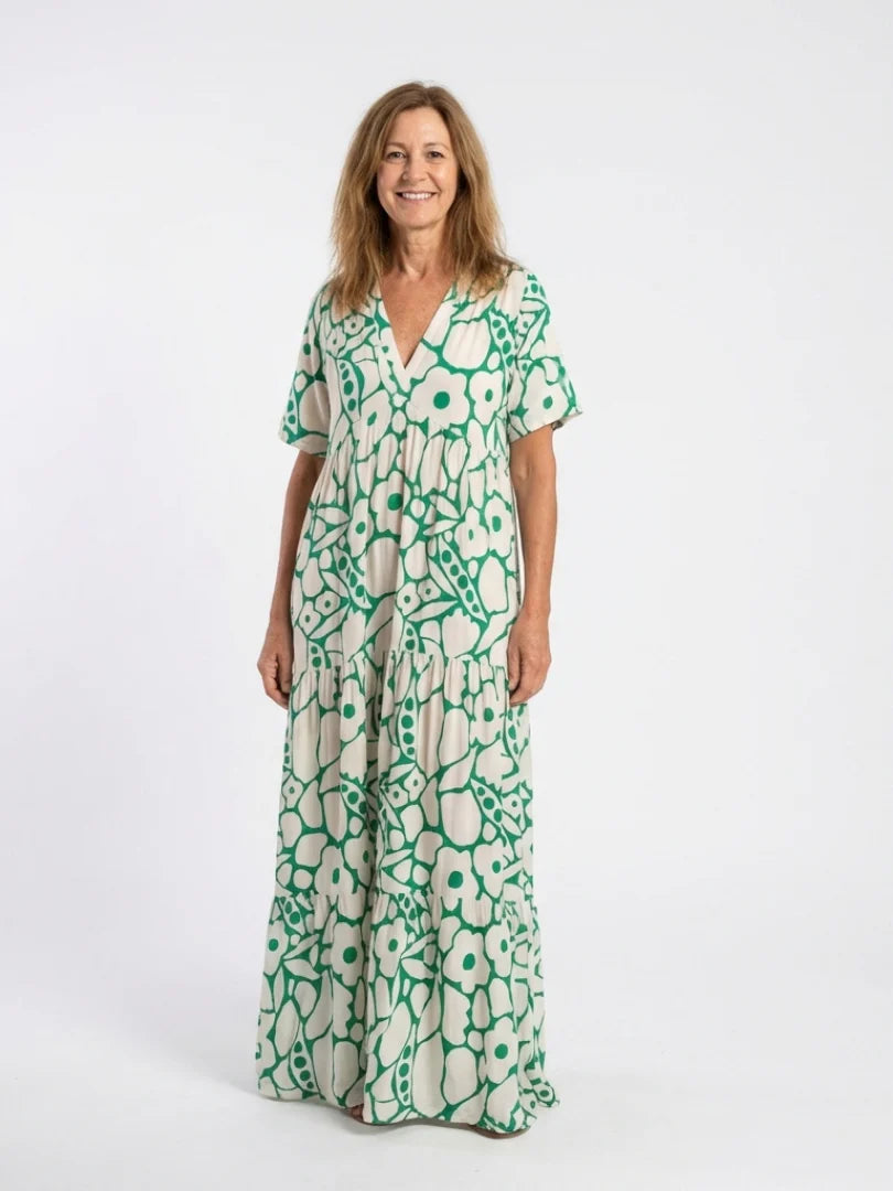 Zuleika | Short Sleeve V Neck Floral Midi Dress