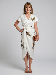 Cypress | Flutter Sleeve Wrap Botanical Print Midi Dress