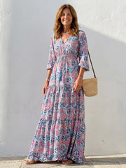 Isabella | Long Sleeve V Neck Bohemian Maxi Dress