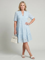 Nicolette | Short Sleeve Eyelet Detail Knee Length Dress