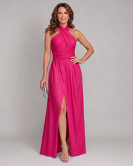 Cipa | Cross Halter Sleeveless Draped Midi Dress