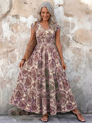 Vivienne | Cap Sleeve V Neck Bohemian Maxi Dress