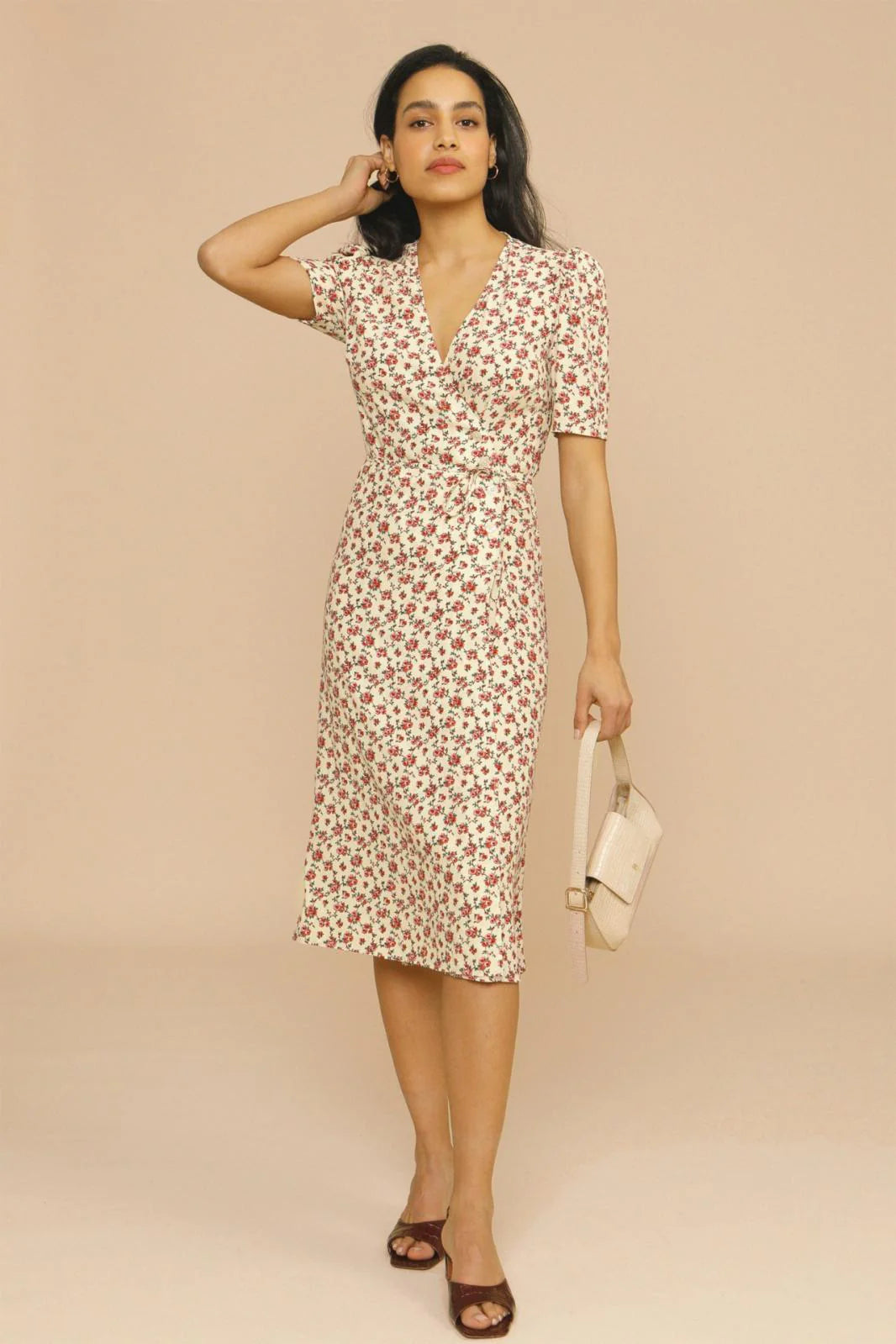 Midi Dress - Floral, V-Neck