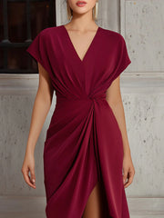 Draped Twist-Waist Asymmetric Hem Maxi Dress