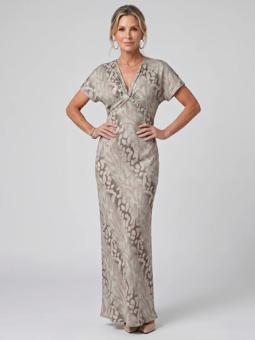Astra | Short Sleeve Abstract Pattern Maxi Dress