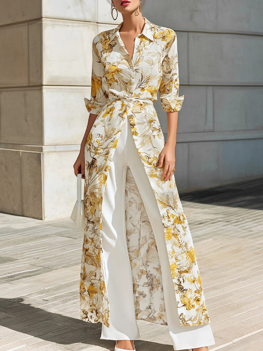 Floral Printed Chiffon Shirt Dress