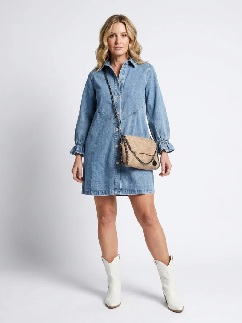 Sabine | Long Sleeve Button Front Denim Shirt Dress