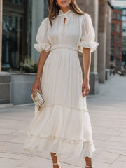 Ruffled High Neck Tiered Midi Dress