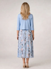 Celeste | Floral Print Sleeveless Cropped Jacket Midi Dress