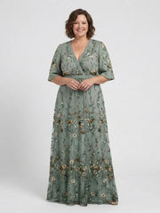 Evadne | Floral V Neck Short Sleeve Maxi Dress
