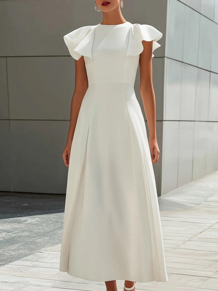 Ruffle Sleeve Structured A-Line Maxi Dress