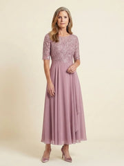Vivian | Lace Bodice Three Quarter Sleeve Midi Dress