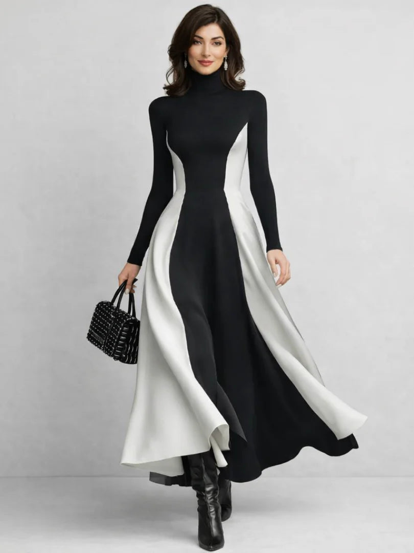Arden | Sculpted Contrast Turtleneck Maxi Dress