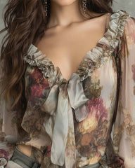 Savannah – Romantic Bloom Tie-Front Blouse