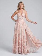 Alessia | Halter Neck Floral Beaded Strap Maxi Dress