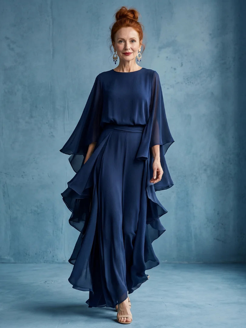 Desta | Layered Sleeve Drape Waist Midi Dress