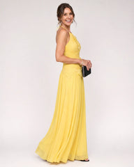 Stephene | Pleated Halter Neck Floral Detail Maxi Dress