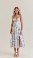 Midi Dress - Tailored Waist, Flowing Skirt