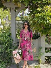 Althea | Short Sleeve V Neck Printed Midi Dress