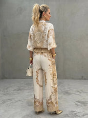 Indie | Zip Front Blouson Top Printed Two Piece Set