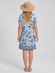 Nola | Short Sleeve Geometric Print Knee Length Dress