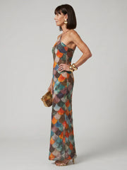 Larkin | Fitted Multicolor Scale Pattern Maxi Dress