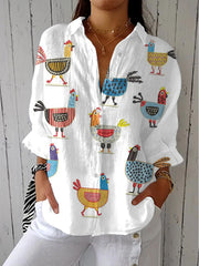 Madeline – Colorful Chicken Print Cotton Shirt
