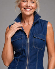 Samantha | Zip Front Sleeveless Denim Wide Leg Jumpsuit
